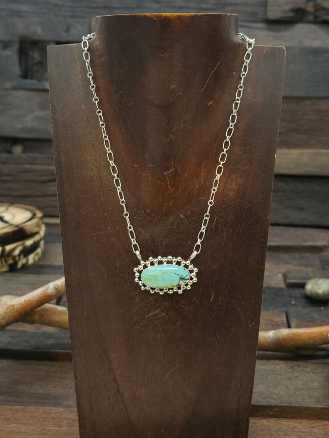 Sterling Silver Turquoise Oval Necklace - 18 in.