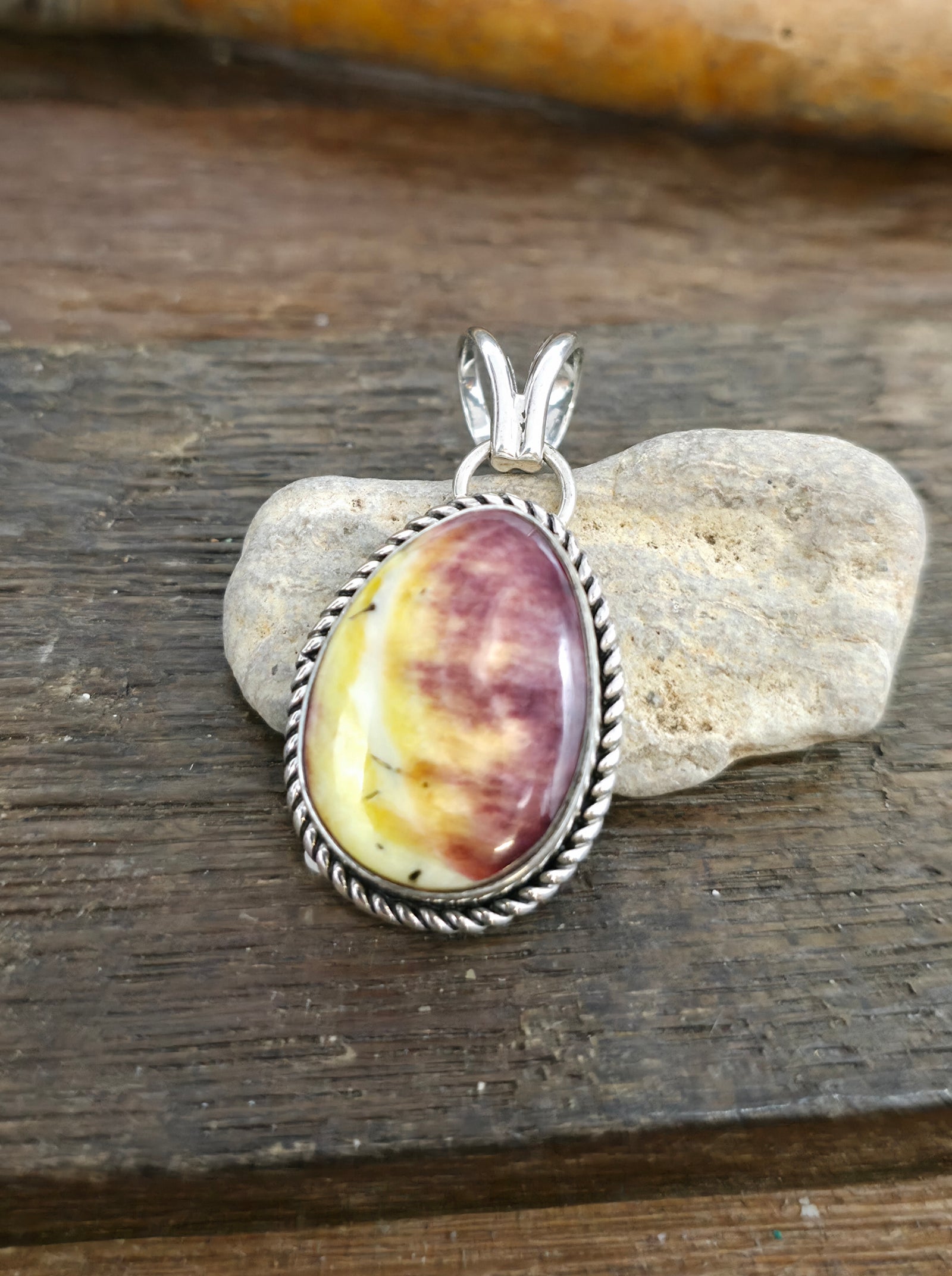 Sterling Silver Purple Spiny Oyster Pendant by Rosella Paxson - 1 1/2 in. by 3/4 in.