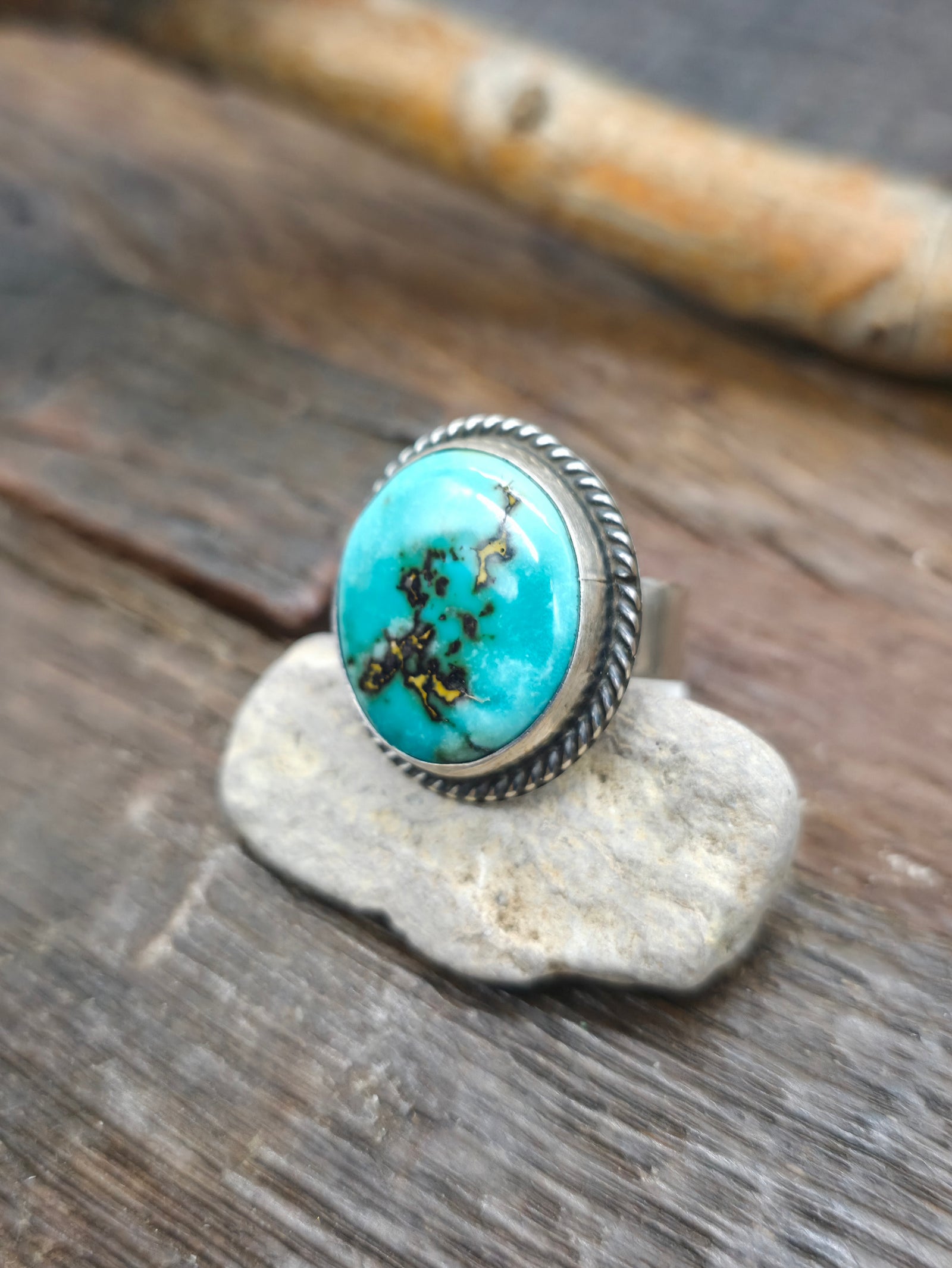 Sterling Silver Blue Turquoise Ring - Adjustable