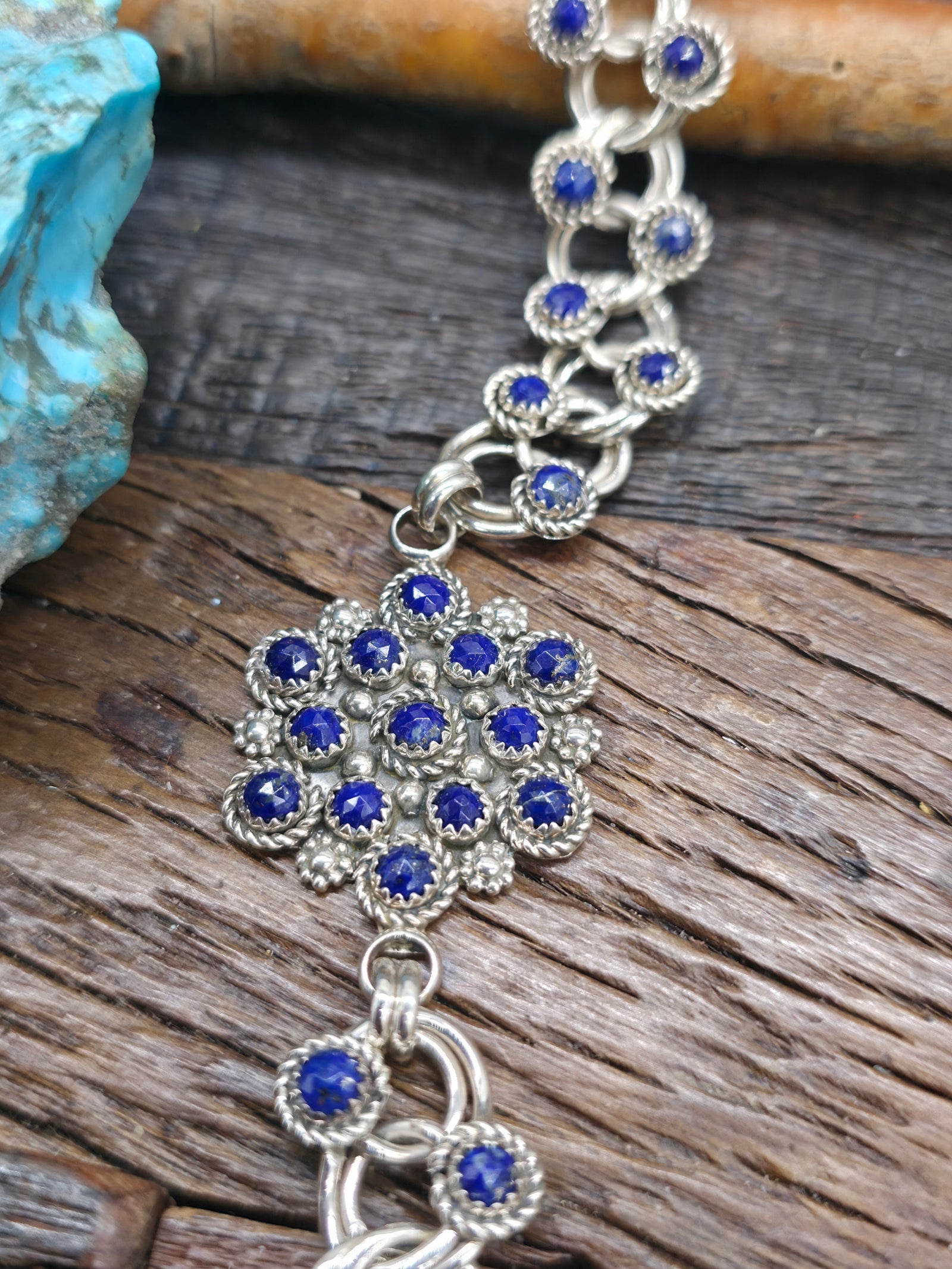 Sterling Silver Faceted Lapis Necklace by Dillion Cheama - 21 in. with 2 1/2 in. Drop