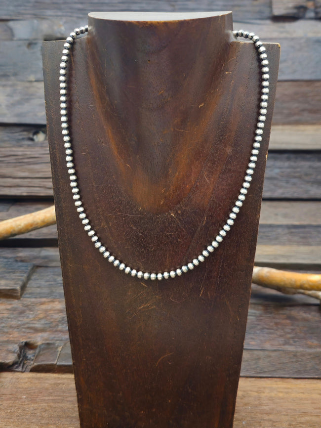 Sterling Silver Oxidized Bead Necklace 4mm 18 in.