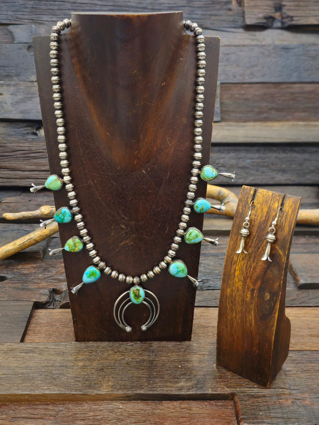 Sterling Silver Sonoran Squash Blossom Necklace and Earring Set by Phil Garcia - 20 in