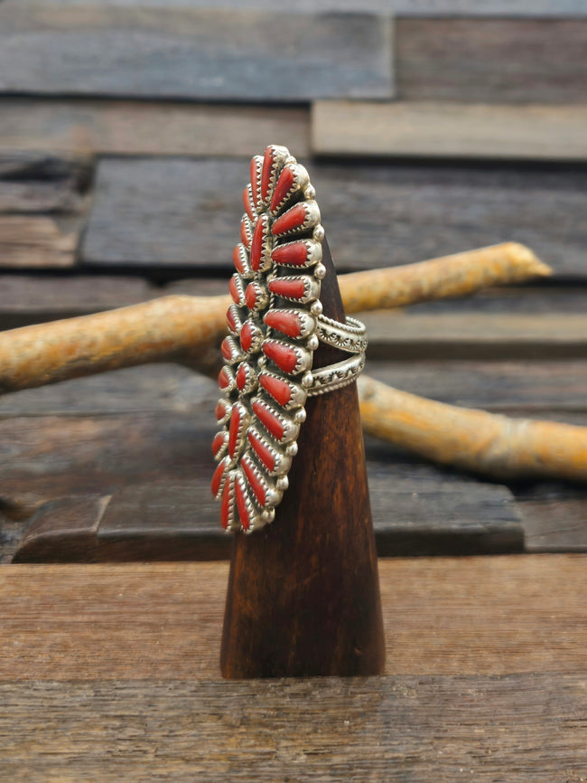 Sterling Silver Coral Cluster Ring - Size 9 1/2
