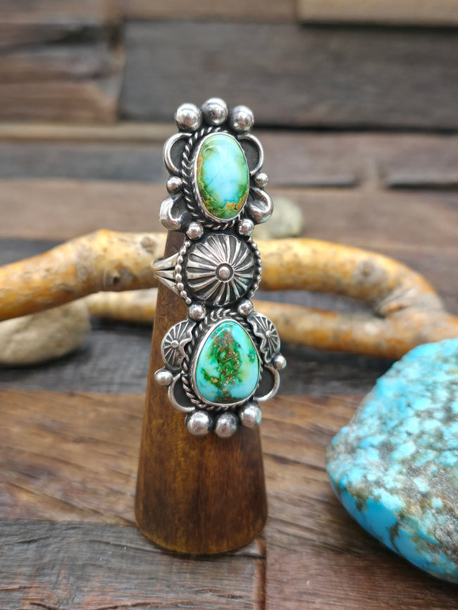 Two Stone Sonoran Turquoise Sterling Silver Ring by Mary Ellen - Size 8 1/2