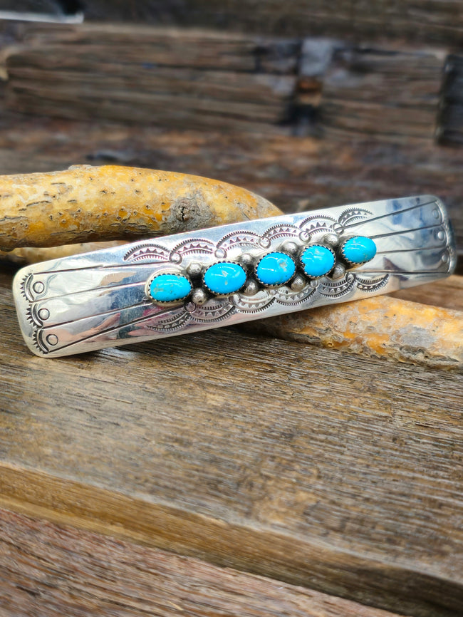 Five-Stone Sterling Silver and Turquoise Barrette by Jolene Begay