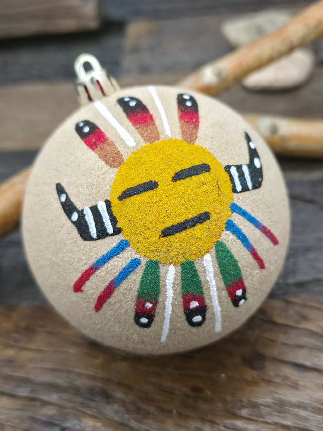 Large Sand Painting Christmas Ornament Bauble by Bingo Smith - Mask Yellow