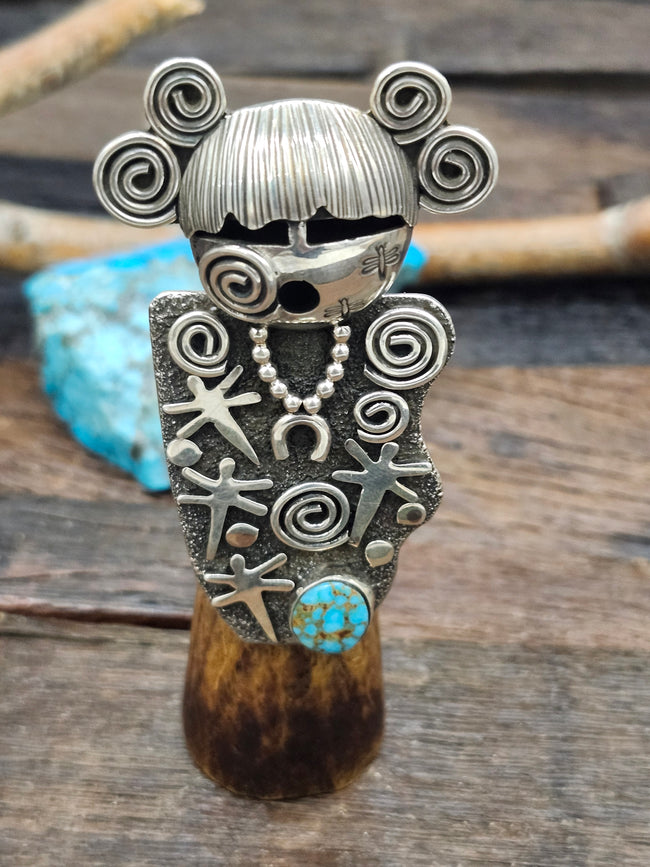 Sterling Silver and Turquoise Kachina Ring by Alex Sanchez - Size 6