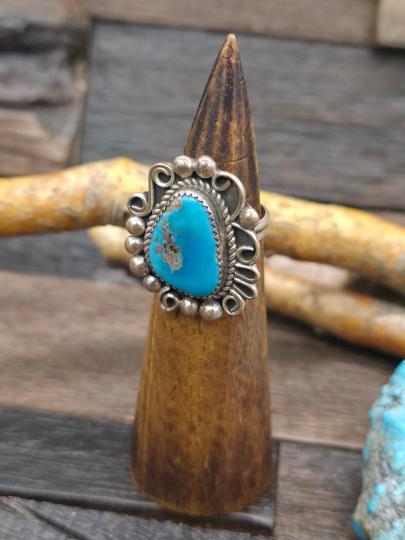 Sterling Silver Turquoise Statement Ring by Leslie Nez - Size 9 1/2