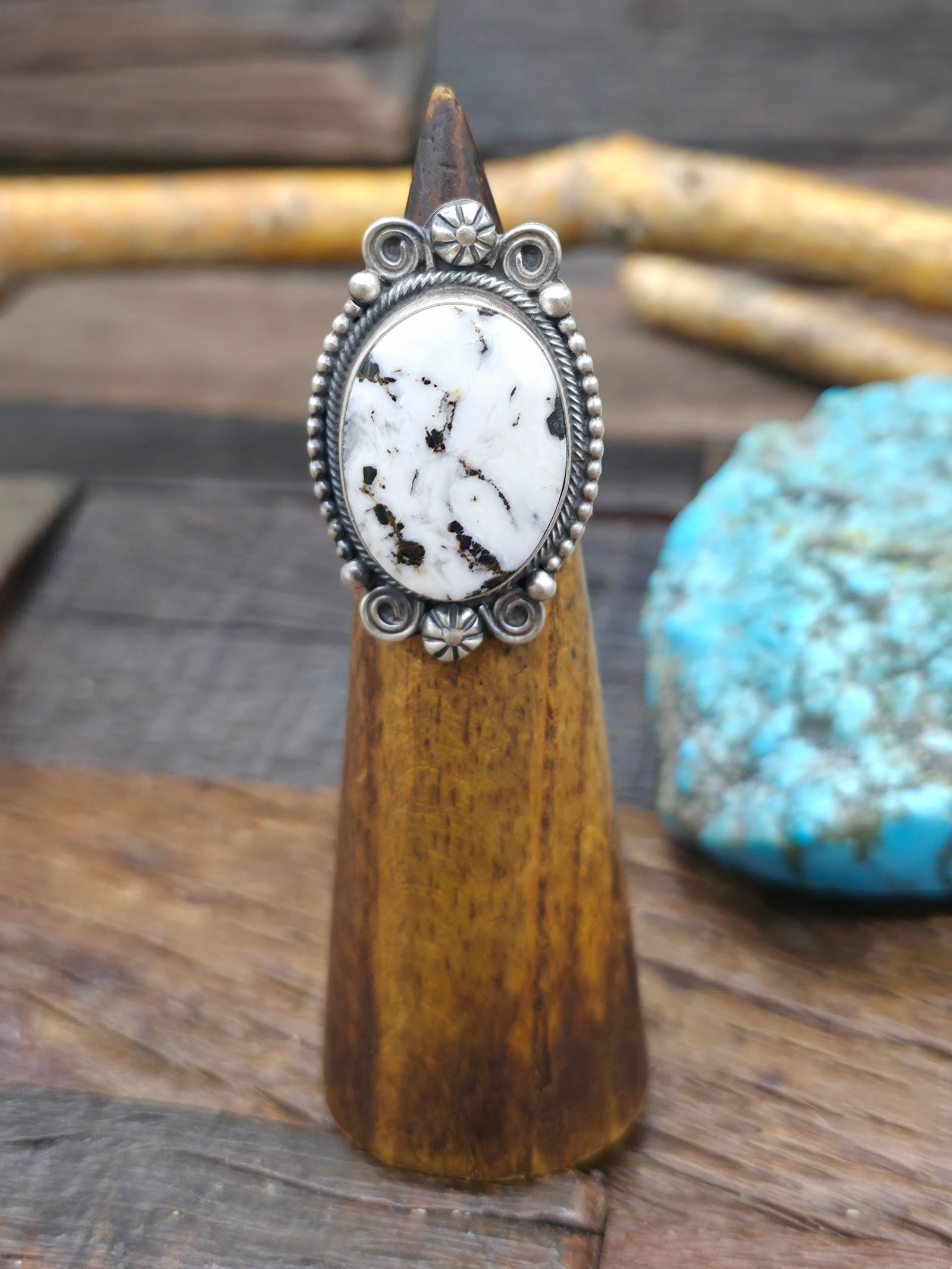 Sterling Silver White Buffalo Ring - Size 7