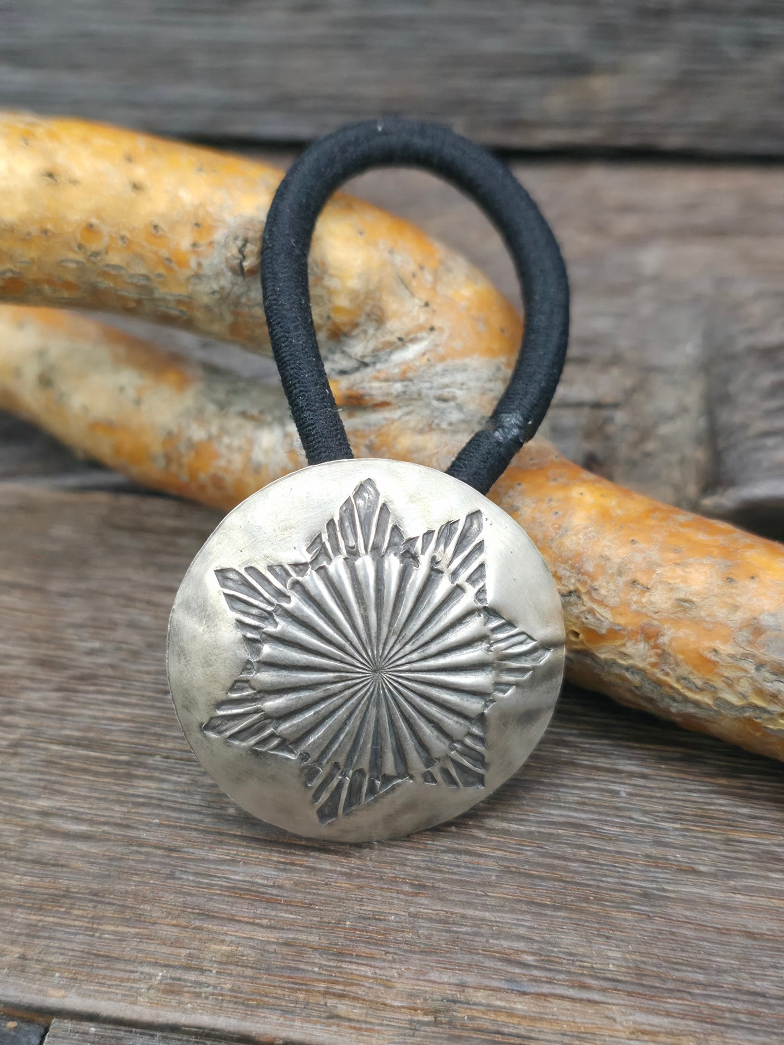 Stamped Sterling Silver Hair Tie by Sally Shirley - 1 1/4 in. Diameter
