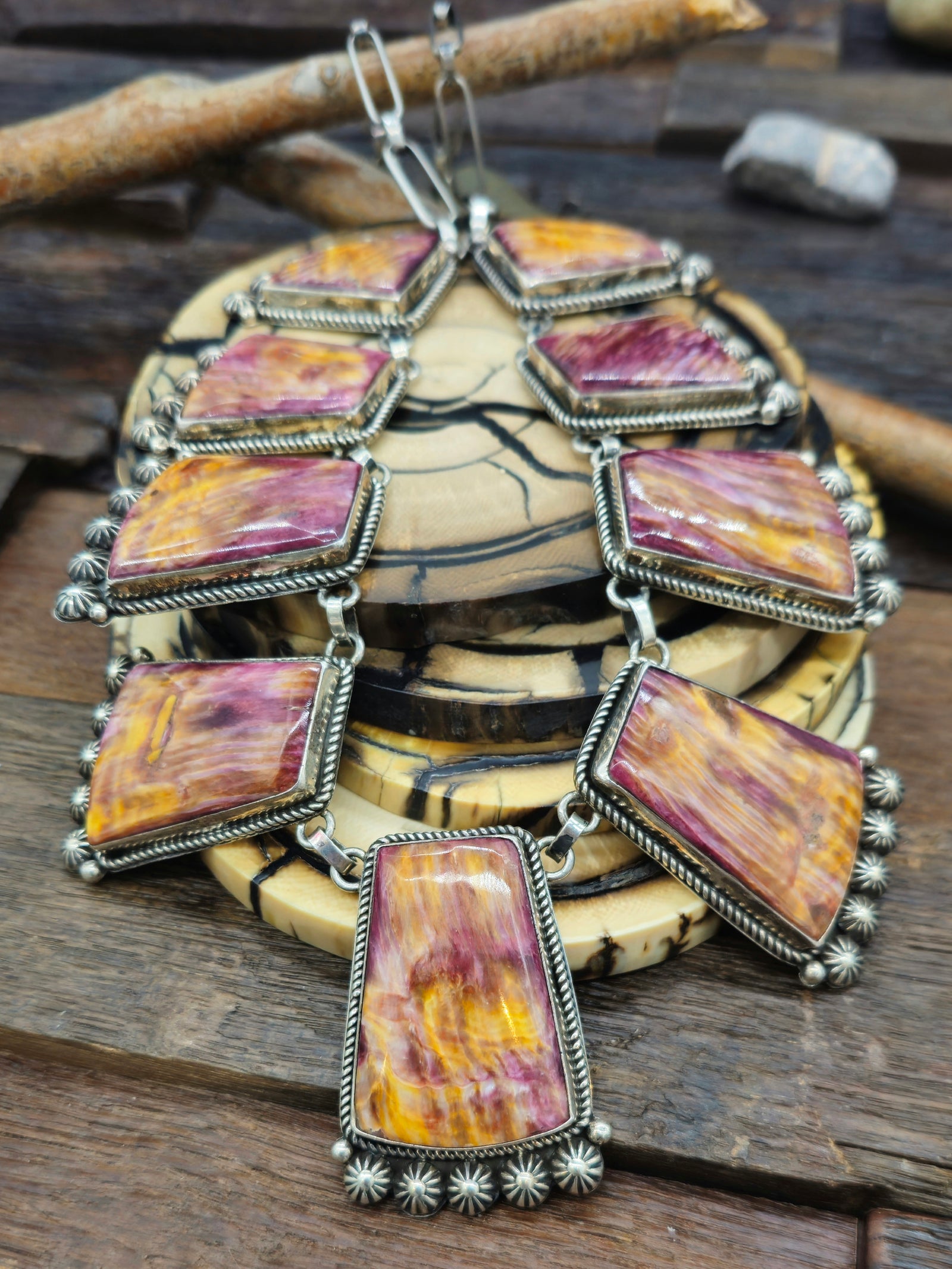 Purple Spiny Oyster Sterling Silver Necklace by Mary Ellen -  26 in.