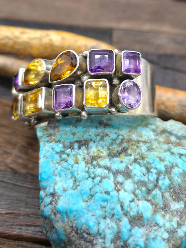 Citrine Amethyst and Sterling Silver Bracelet by Paul Livingston - 7 in. w/gap