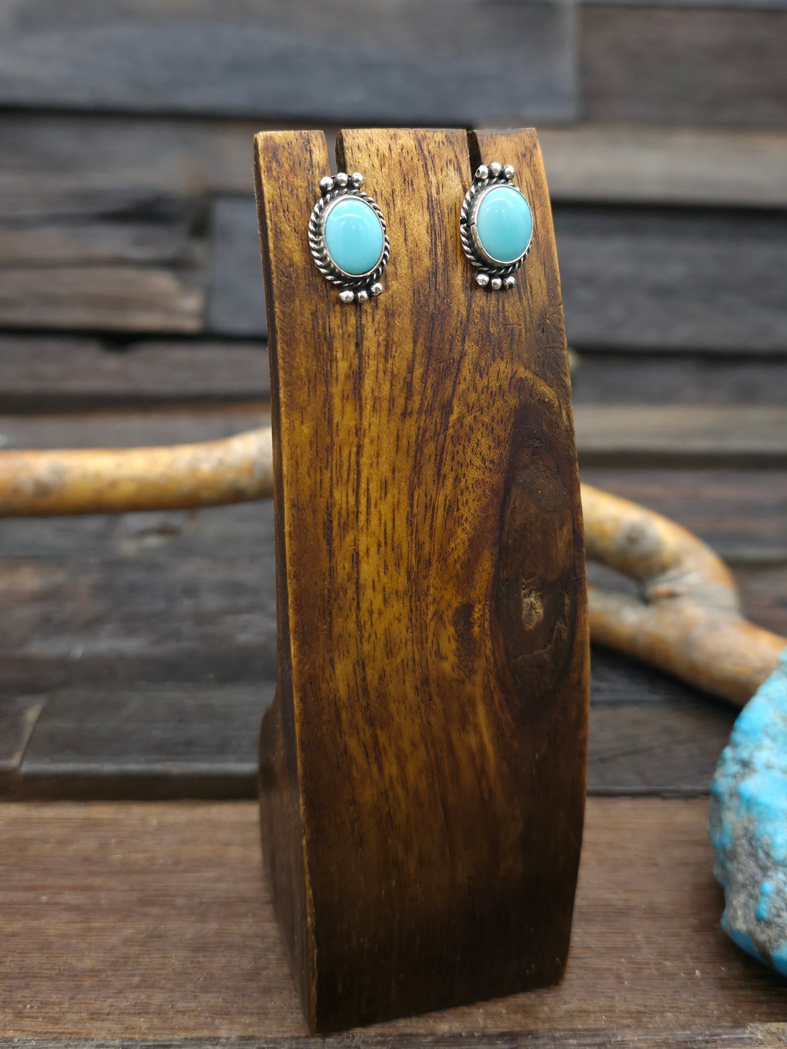 Sterling Silver Soft Blue Turquoise Post Oval Earrings by Rosemary Saunders