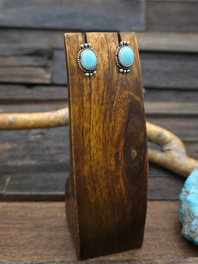 Sterling Silver Soft Blue Turquoise Post Oval Earrings by Rosemary Saunders