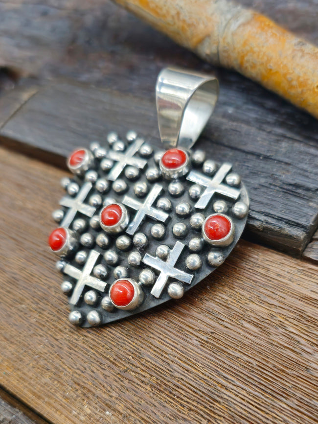 Heart Pendant with Coral by Geneva Apachito