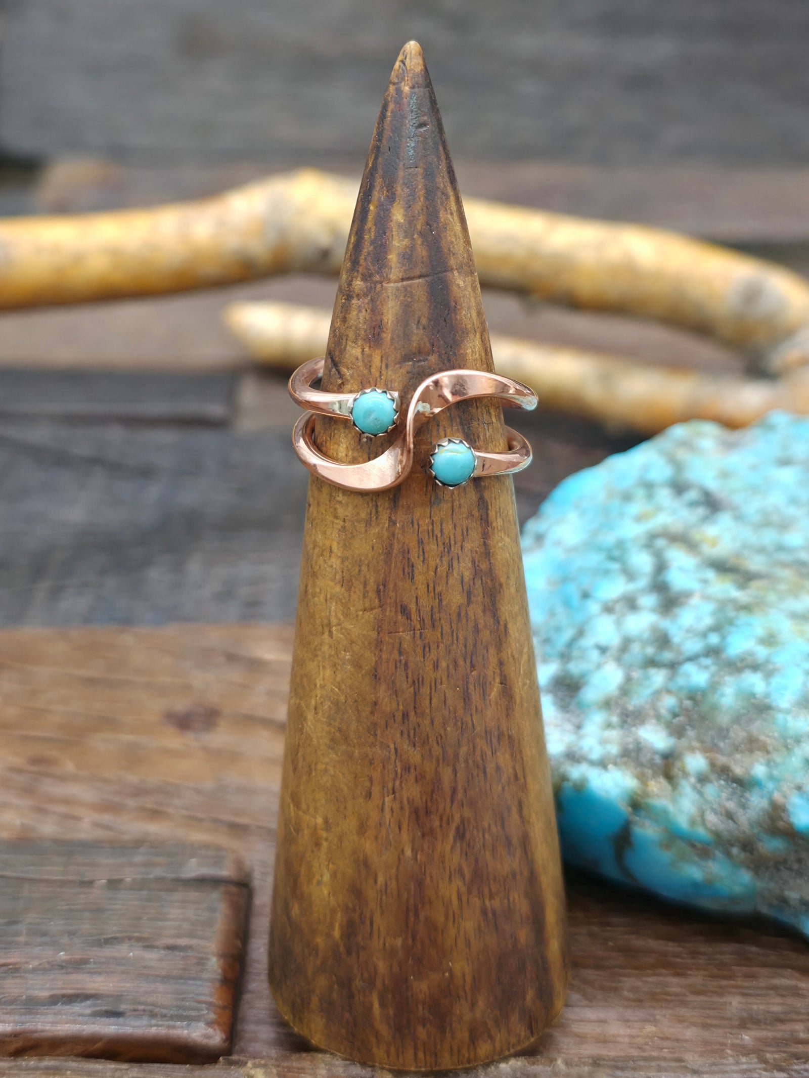 Adjustable Copper and Turquoise Wraparound Twist Ring by Yolanda Skeets