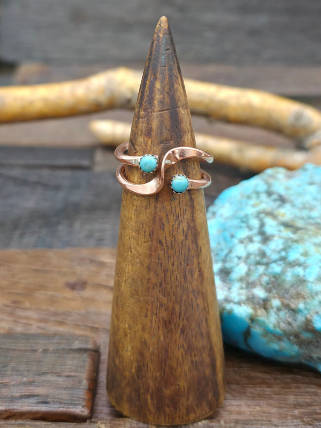 Adjustable Copper and Turquoise Wraparound Twist Ring by Yolanda Skeets
