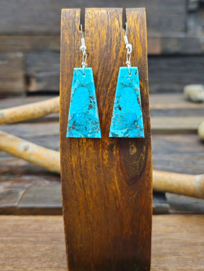Blue Turquoise Slab Earrings by Robert Coriz
