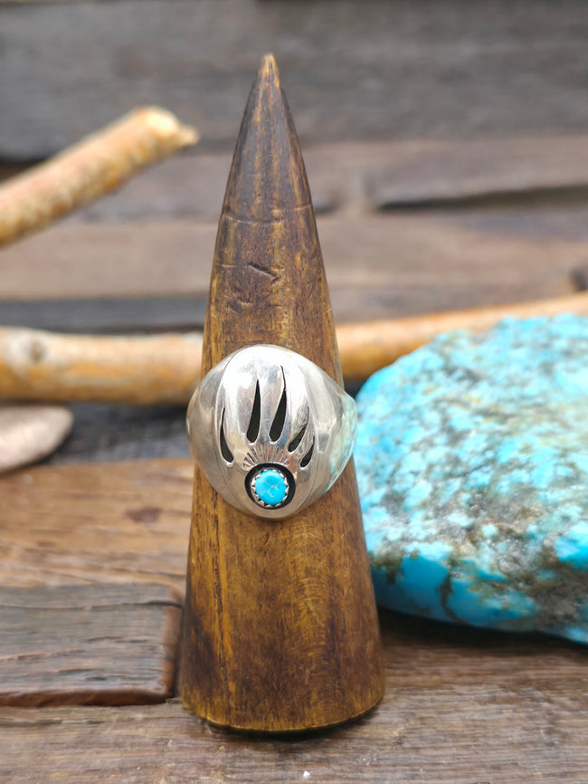 Sterling Silver Blue Turquoise Shadowbox Bear Paw Ring by Rose Ann Silago  - Size 14 1/2