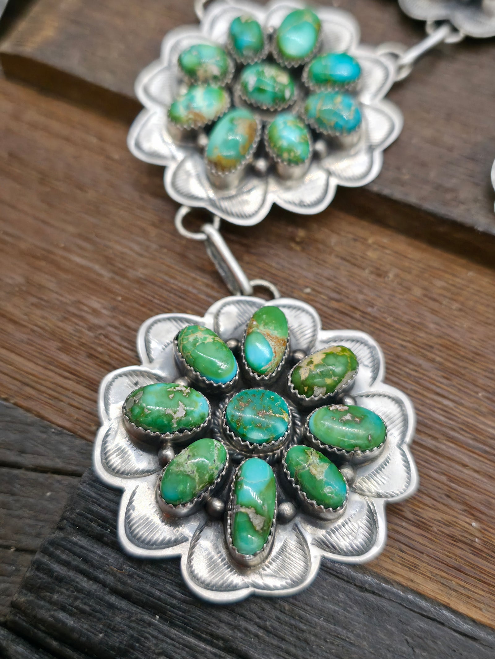 Stamped Sterling Silver and Sonoran Turquoise Lariat Necklace and Earring Set by KEE - 29 in. with 4 1/2 in. Drop