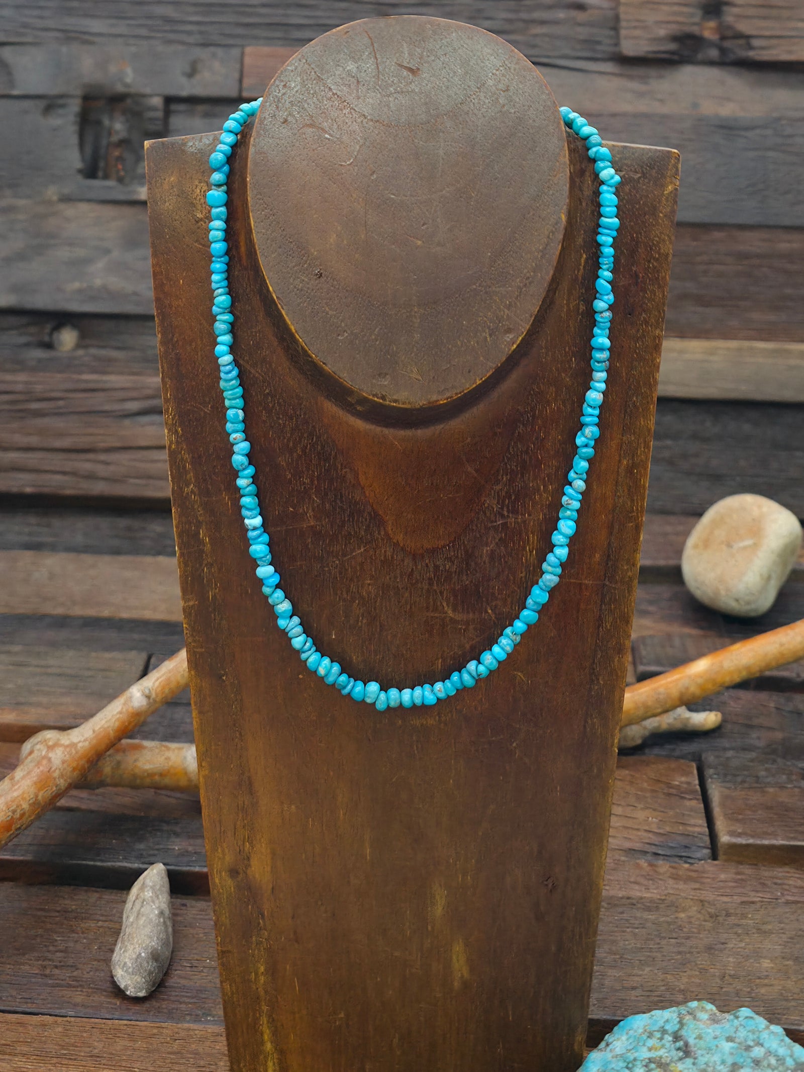 Turquoise Stone Bead Choker - 17 in.