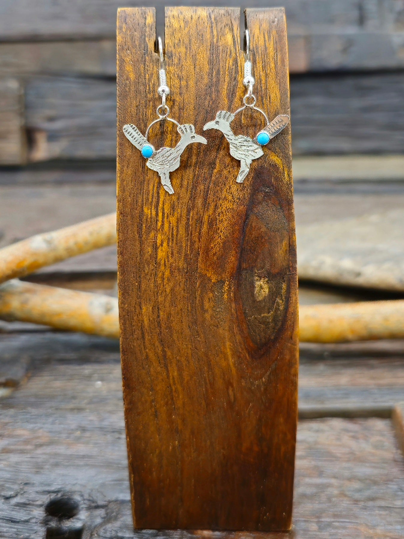 Mini Turquoise Roadrunner Earrings by Lucille Platero
