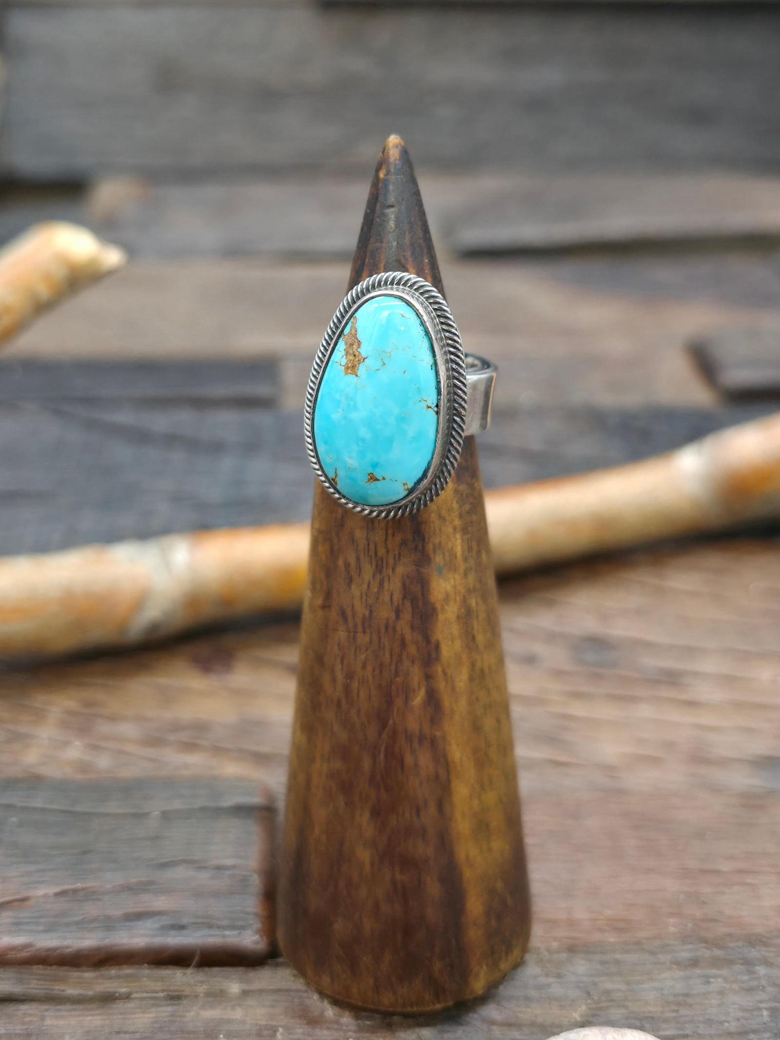 Leon Martinez Turquoise and Sterling Ring - Adjustable