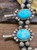 Blue Bird Turquoise Squash Blossom Necklace and Earring Set by LaRose Ganadanegro - 26 in.