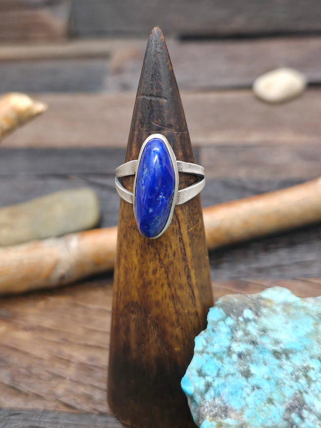 Brushed Sterling Silver and Lapis Ring by L. Ganado - Size 8 1/2