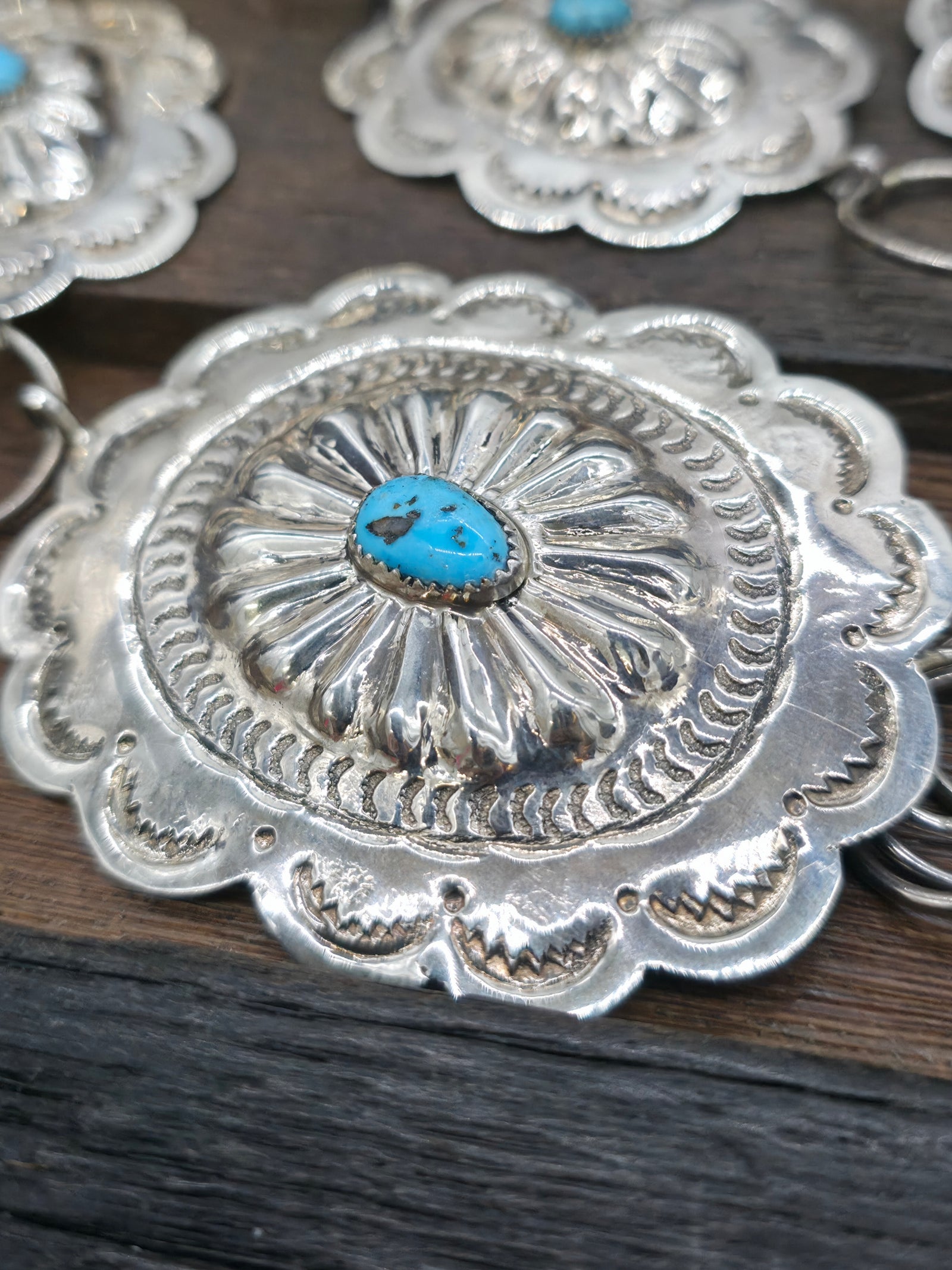 Stamped Sterling Silver and Turquoise Link Belt - 46 in.