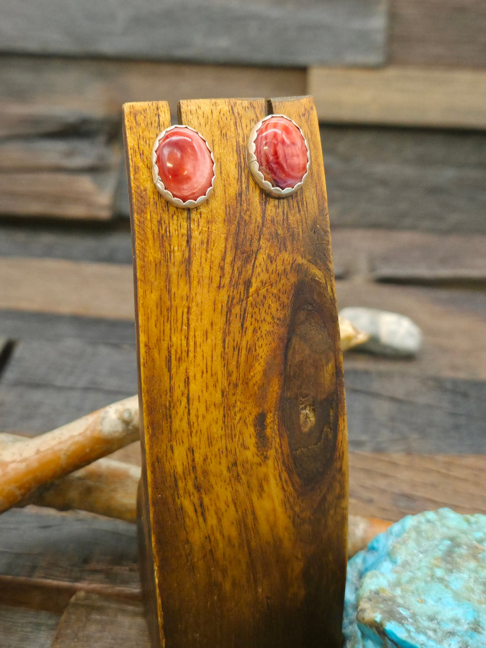 Sterling Silver Red Spiny Oyster Post Earrings - 3/4 in. by 1/2 in.