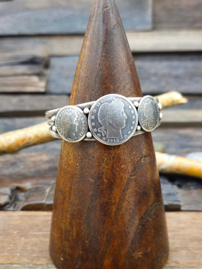 Sterling Silver Cuff with Liberty Coins by L. Archuleta - 6 in.