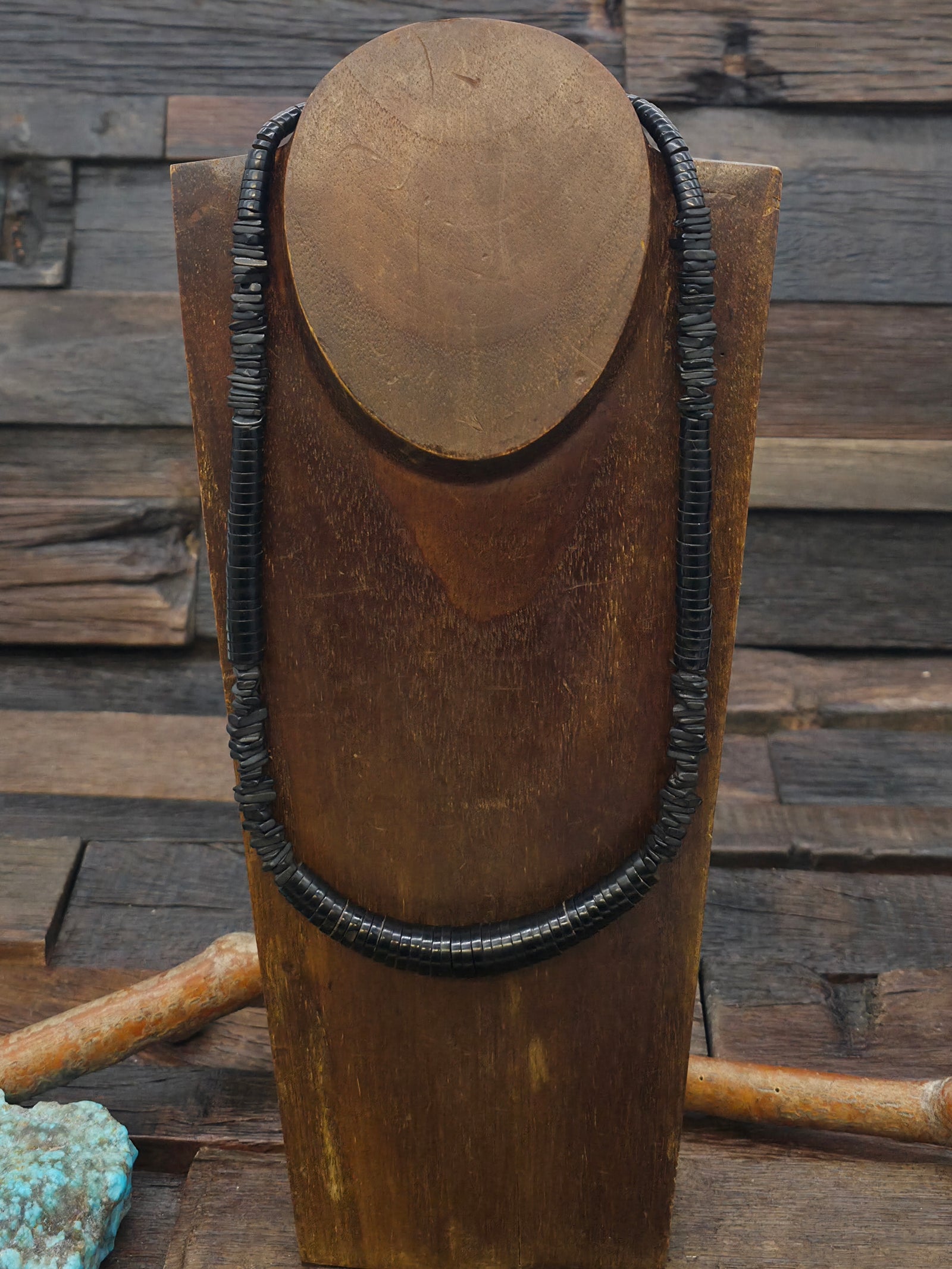 Jet Heishi and Chip Necklace - 21 in.
