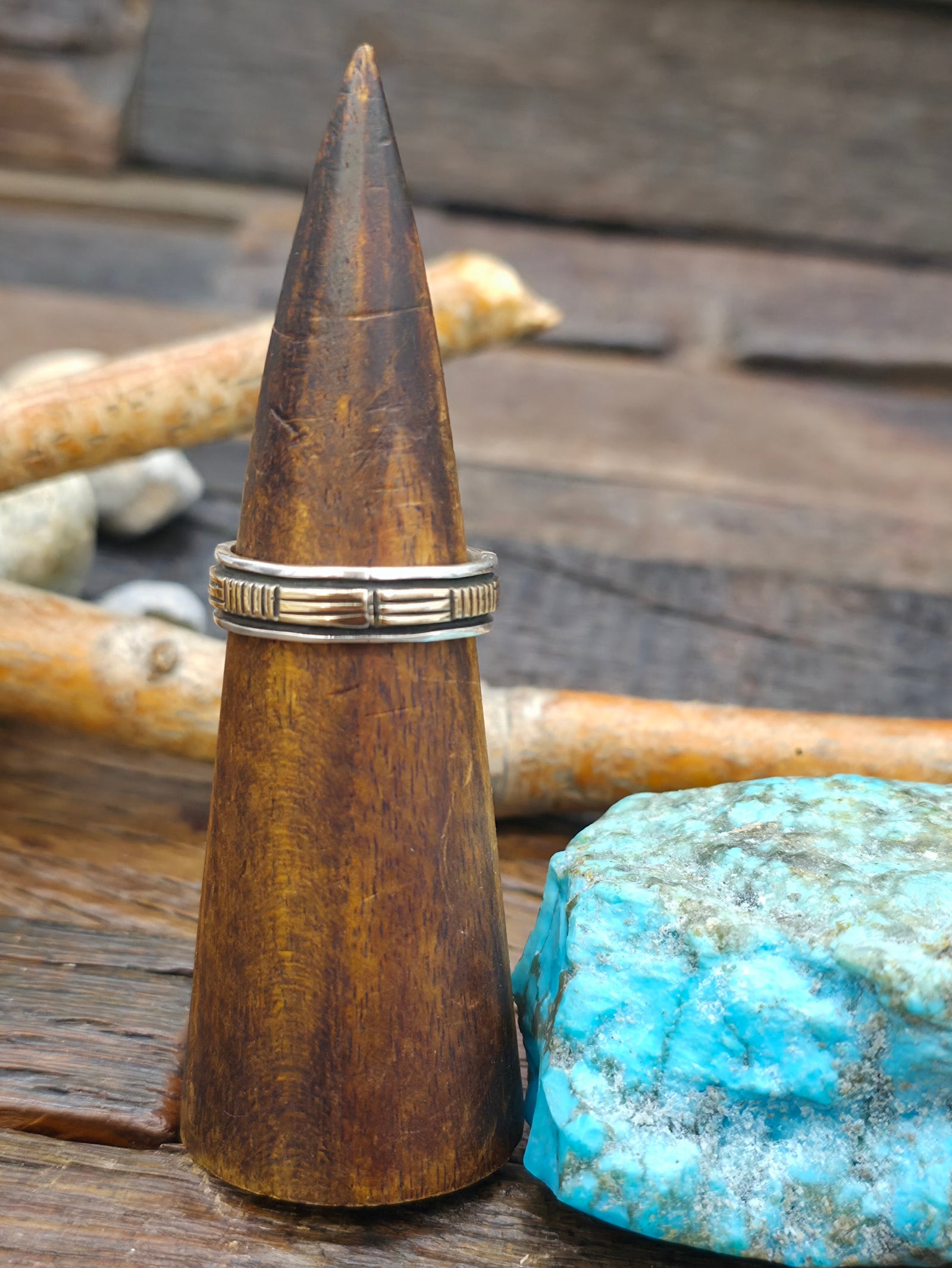 Sterling Silver 14K Gold Basketweave Band Ring by Bruce Morgan - Size 12