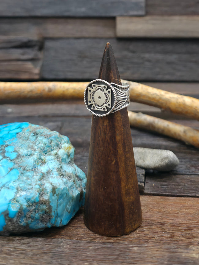 Stamped Sterling Silver Shield Ring by Bo Reeves - Size 7 3/4