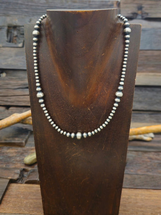 Sterling Silver Oxidized Bead Necklace - 14 in. w/2 in. Extender