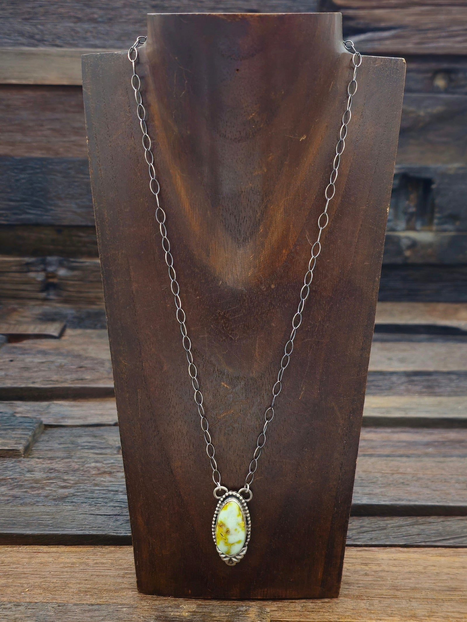 Palomino Turquoise Pendant Necklace on Oxidized Sterling Chain by Danny Henio 18 in.