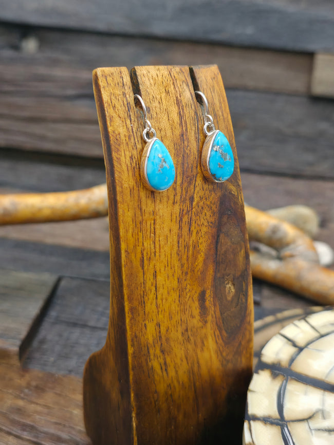 Sterling Silver Turquoise Pear Shaped Hook Earrings - 1 1/8 in. by 3/8 in.
