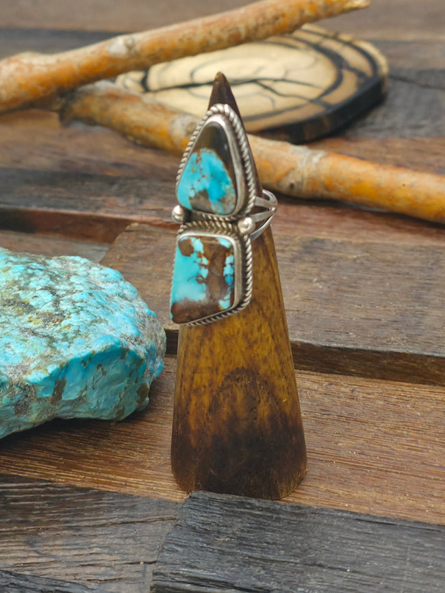 Two Stone Sterling Silver Turquoise Ring by Rosella Paxton - Size 7
