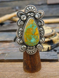 Large Green Turquoise and Oxidized Sterling Silver Statement Ring by Dean Sandoval Size 8