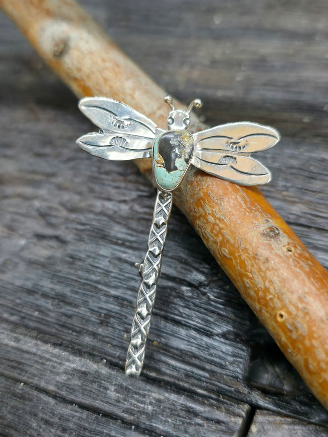 Sterling Silver and Turquoise Dragonfly Pin by Lucille Platero