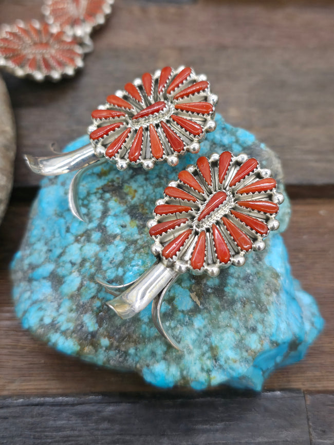 Sterling Silver Coral Needlepoint Necklace and Earring Set by Kyle Wilson - 26 in.