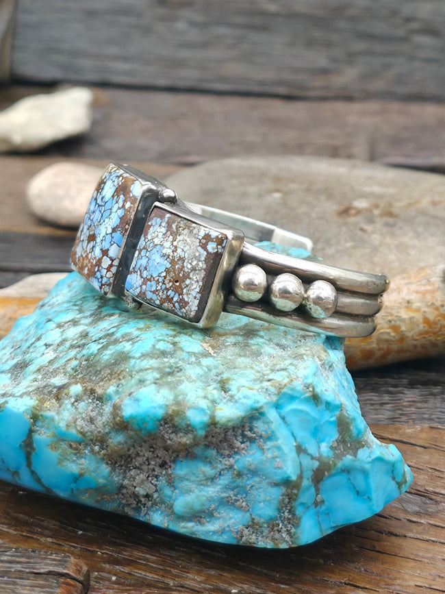 Three Stone Sterling Silver Golden Hill Turquoise Cuff by "JH" - 6 1/4 in. with Gap