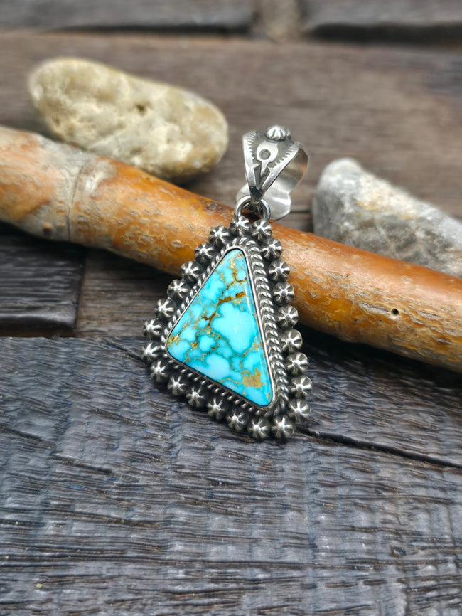 Sterling Silver Kingman Turquoise Triangular Pendant by Happy Piasso - 2 in. by 1 in.