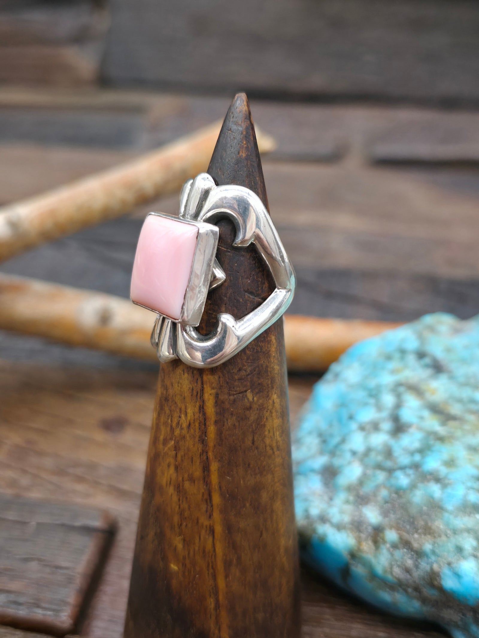 Cast Sterling Silver Pink Conch Ring by Kevin Yazzie - Size 7