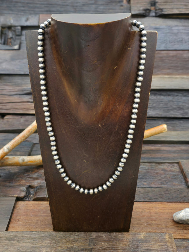 Sterling Silver Oxidized Bead Necklace by Jacob Troncosa - 6mm 20 in.