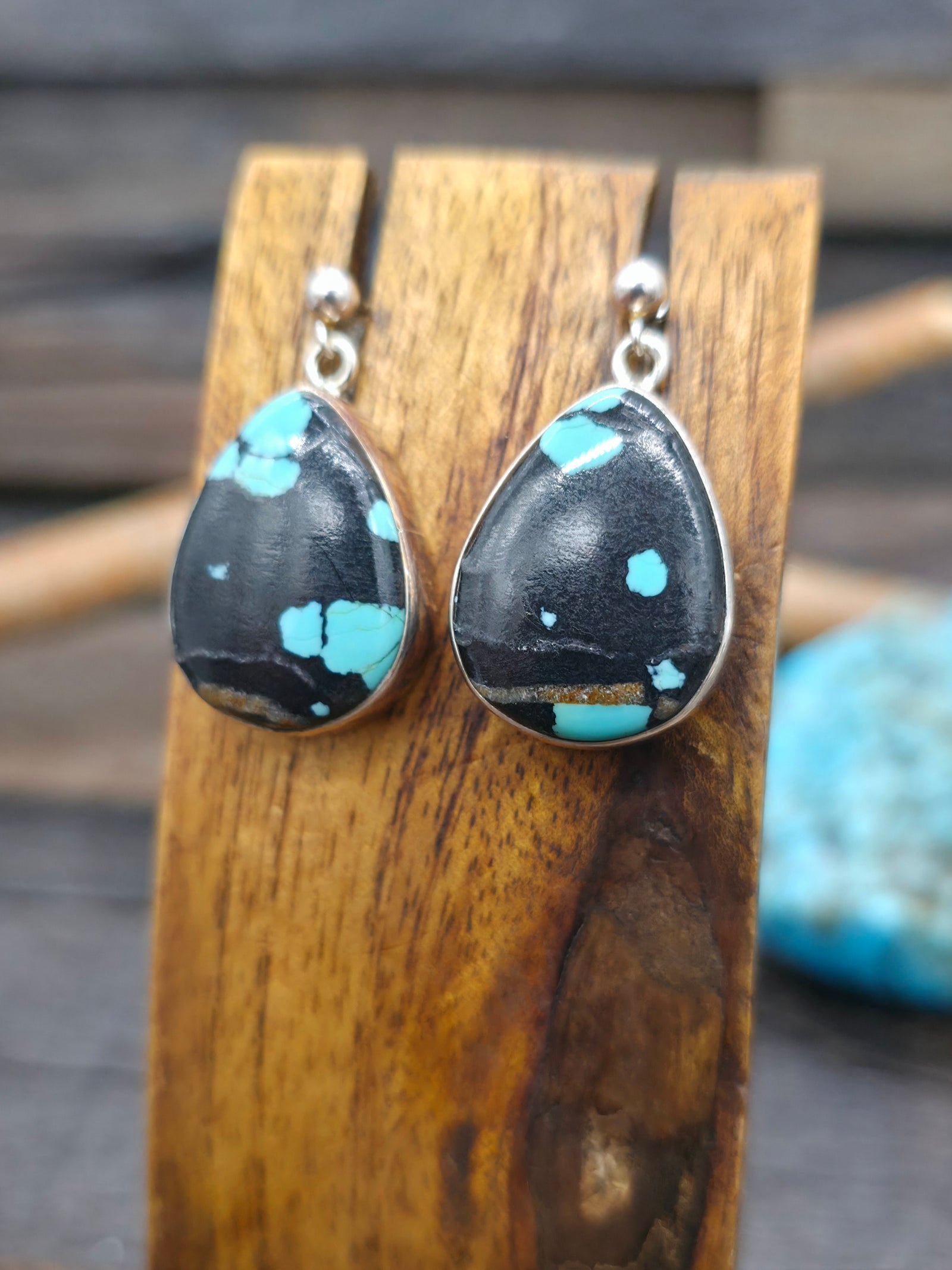 Sterling Silver Boulder Turquoise Earrings - 1 1/4 in. by 3/4 in.