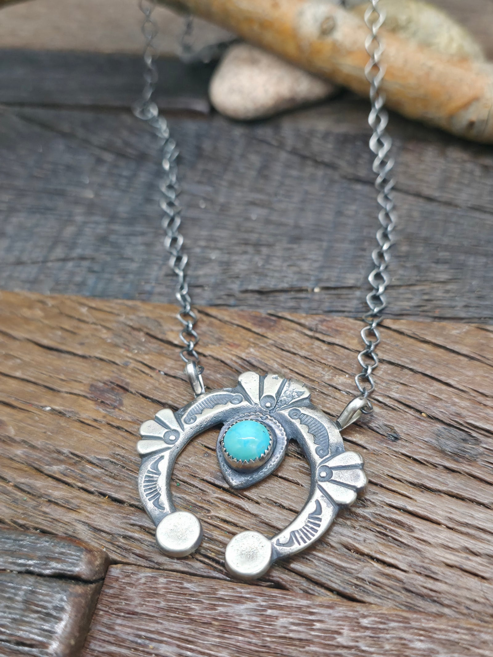 Sterling Silver Turquoise Naja Necklace by Evan and Lindberg Billah - 18 in.