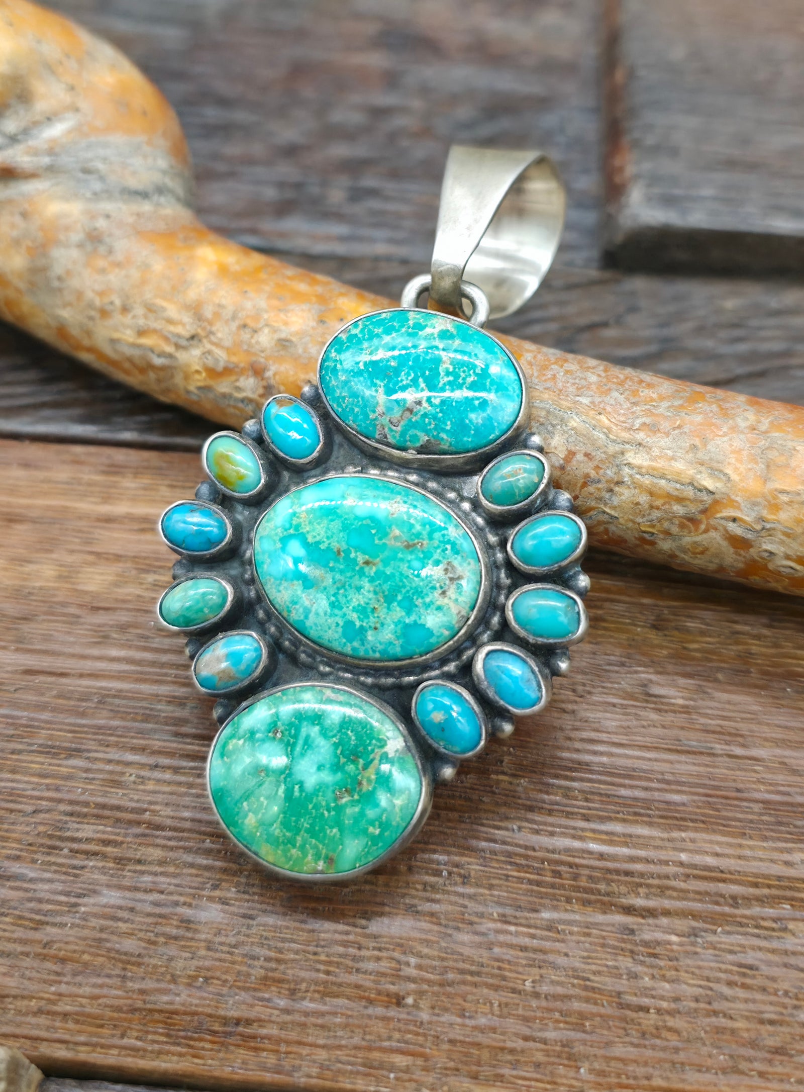 Royston Turquoise and Sterling Silver Cluster Pendant by Darrin Livingston