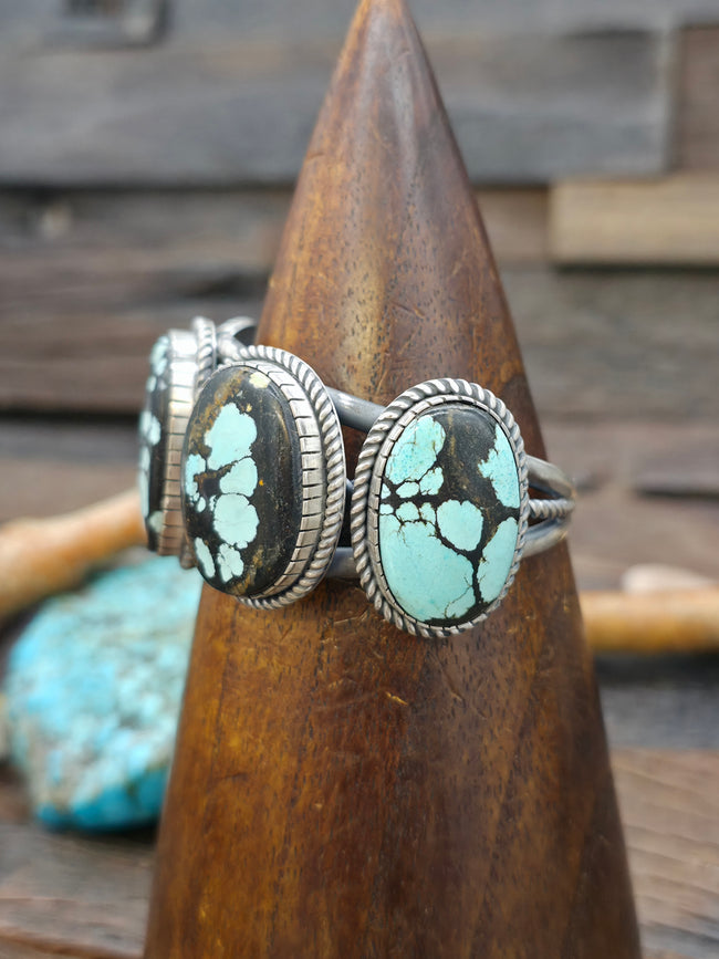 Sterling Silver Sky Horse Turquoise Five Stone Cuff Bracelet by Walter Vandever - 6 1/2 in. with Gap